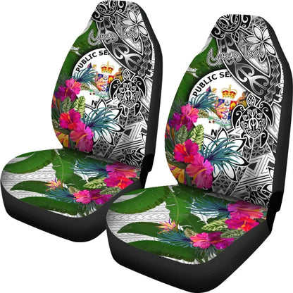 Niue Custom Personalised Car Seat Covers White - Turtle Plumeria Banana Leaf