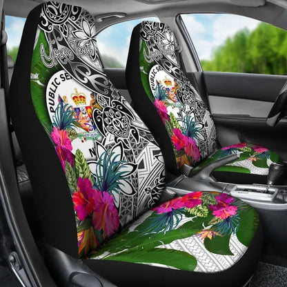 Niue Custom Personalised Car Seat Covers White - Turtle Plumeria Banana Leaf