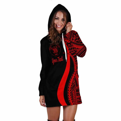 Niue Custom Personalised Hoodie Dress - Red Polynesian Tentacle Pattern