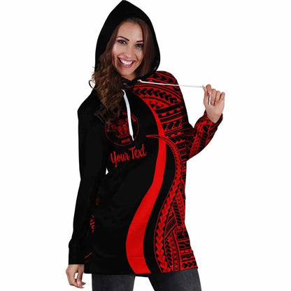 Niue Custom Personalised Hoodie Dress - Red Polynesian Tentacle Pattern