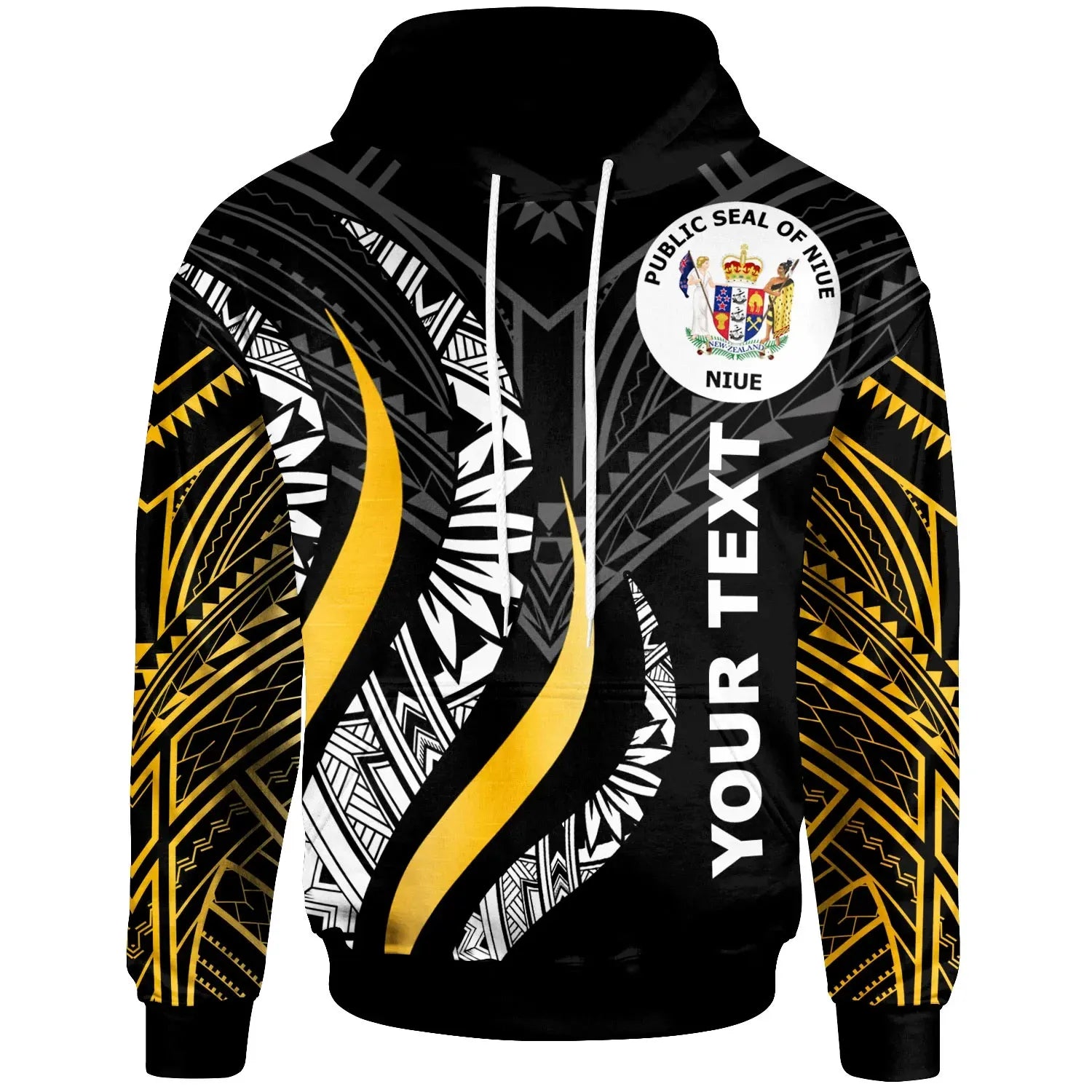 Niue Custom Personalised Hoodie - Niue Strong Fire Pattern Gold