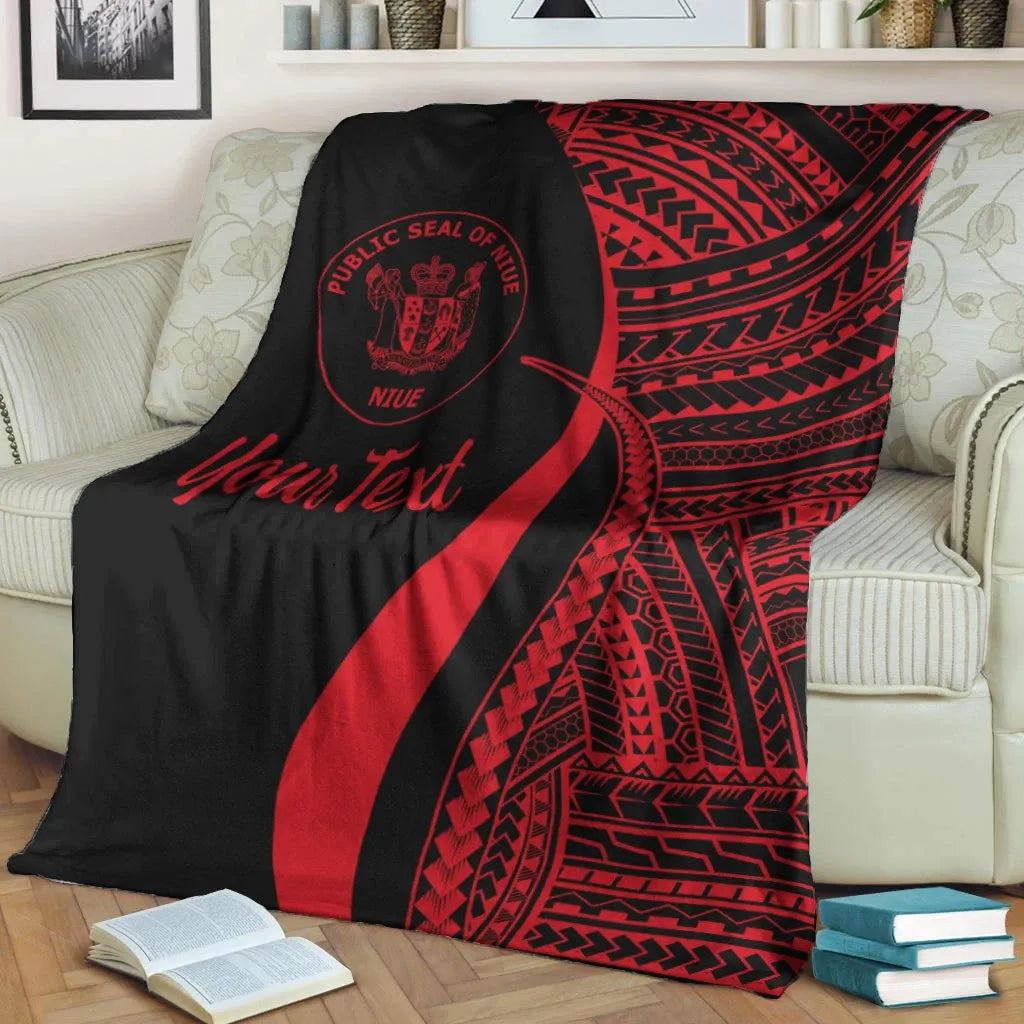 Niue Custom Personalised Premium Blanket - Red Polynesian Tentacle Tribal Pattern