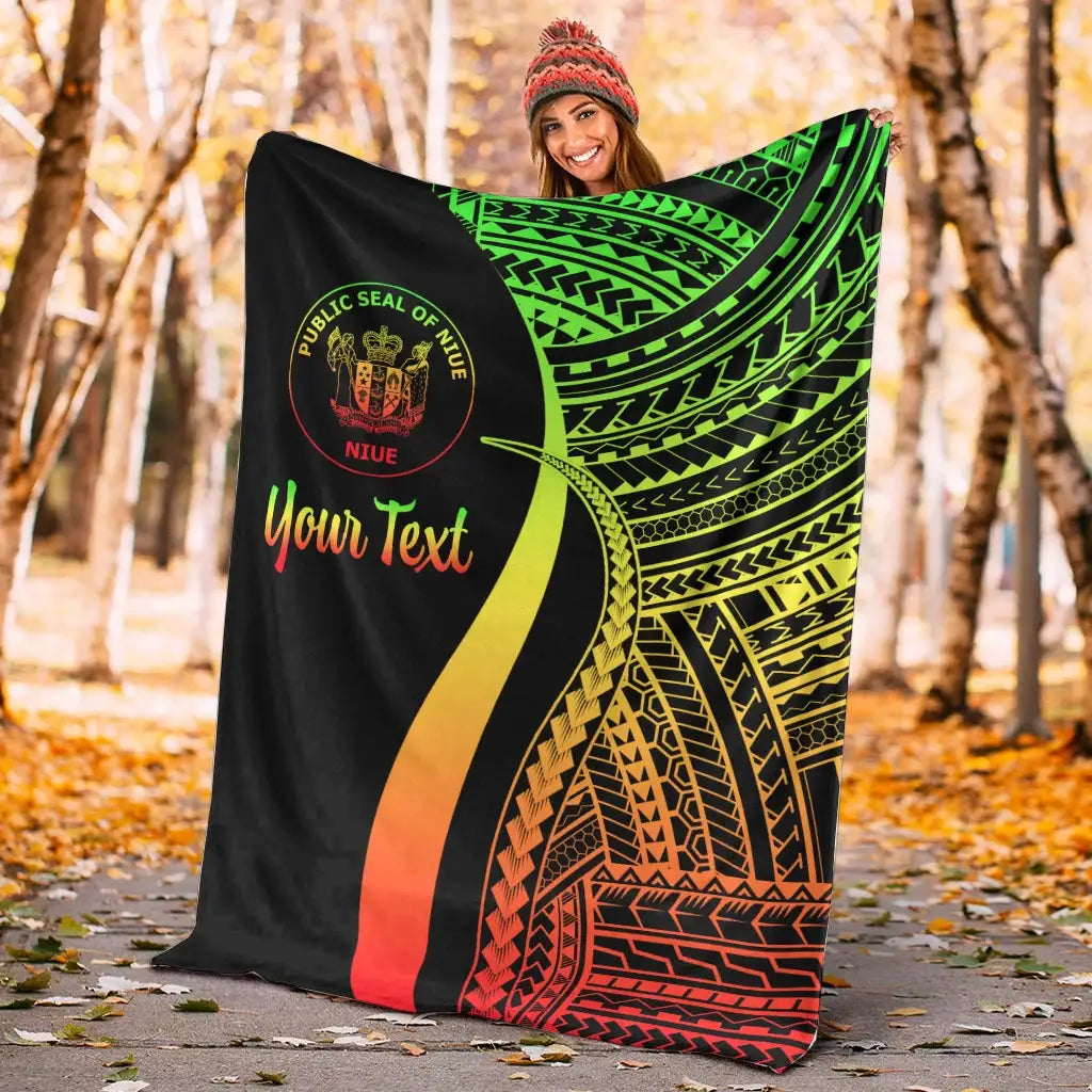 Niue Custom Personalised Premium Blanket - Reggae Polynesian Tentacle Tribal Pattern
