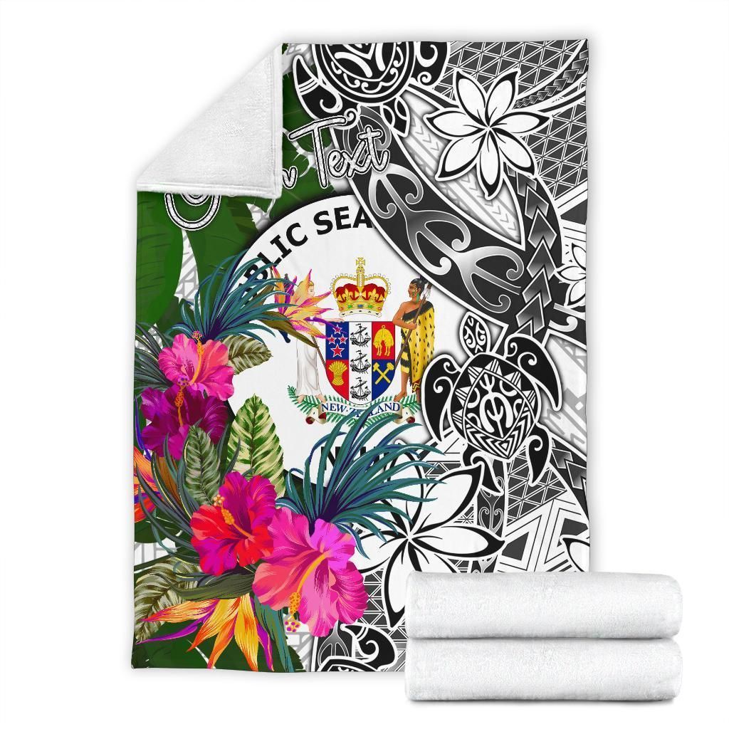 Niue Custom Personalised Premium Blanket White - Turtle Plumeria Banana Leaf