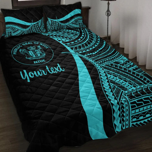Niue Custom Personalised Quilt Bed Set - Turquoise Polynesian Tentacle Tribal Pattern