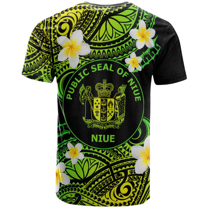 Niue Custom Personalised T-Shirt - Plumeria Polynesian Vibe Green