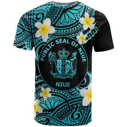 Niue Custom Personalised T-Shirt - Plumeria Polynesian Vibe Turquoise
