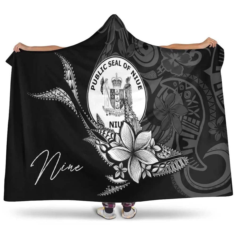 Niue Hooded Blanket - Fish With Plumeria Flowers Style