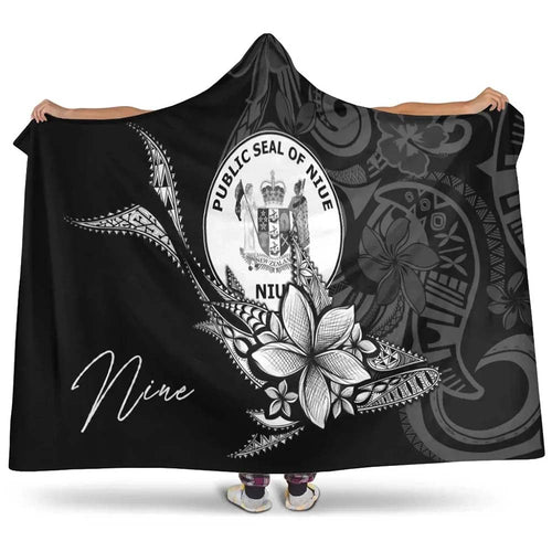 Niue Hooded Blanket - Fish With Plumeria Flowers Style