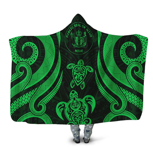 Niue Hooded Blanket - Green Tentacle Turtle