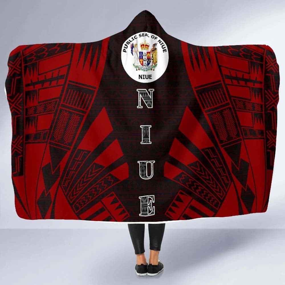 Niue Hooded Blanket - Polynesian Tattoo Red