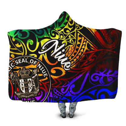Niue Hooded Blanket - Rainbow Polynesian Pattern