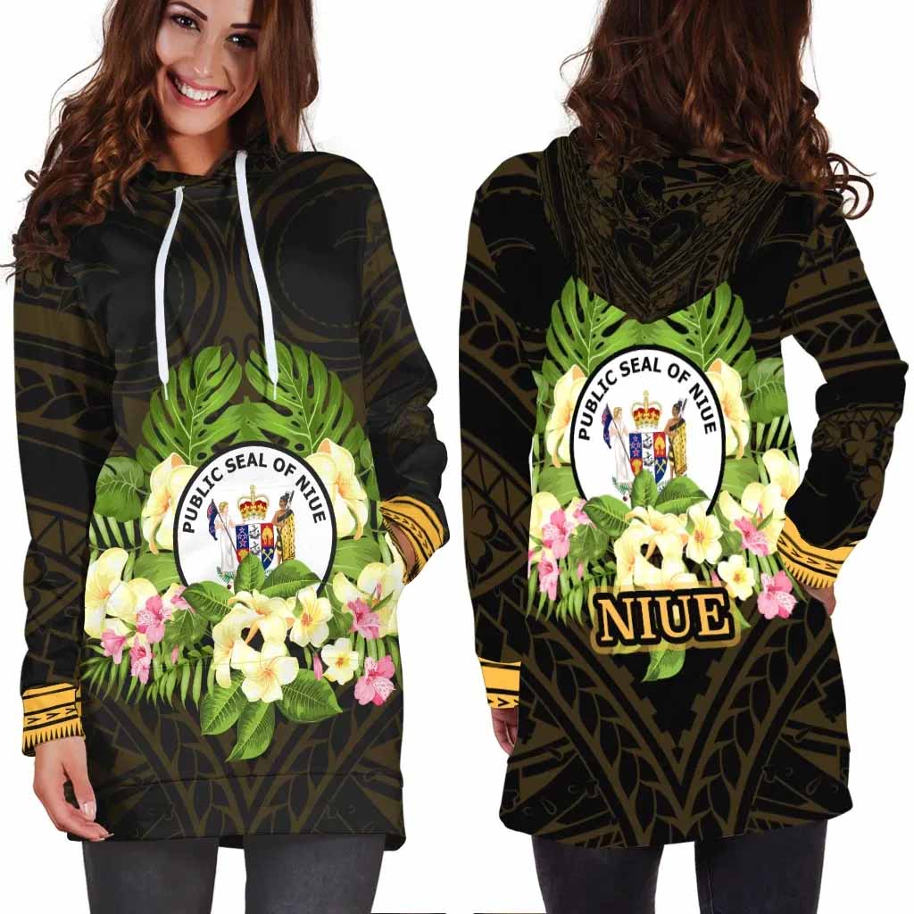 Niue Hoodie Dress - Polynesian Gold Patterns Collection