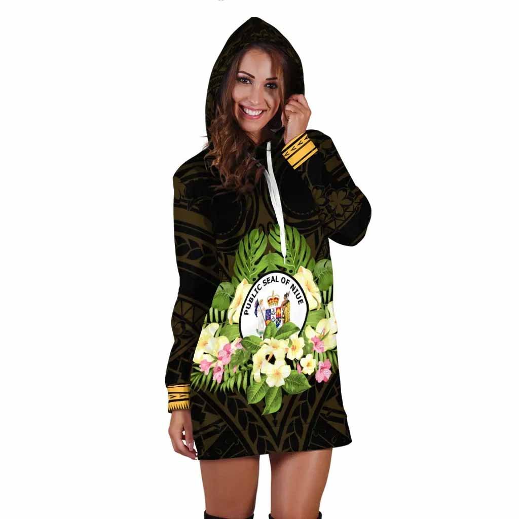 Niue Hoodie Dress - Polynesian Gold Patterns Collection