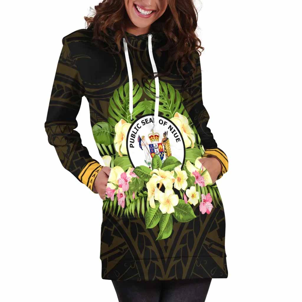Niue Hoodie Dress - Polynesian Gold Patterns Collection