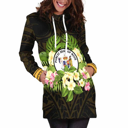 Niue Hoodie Dress - Polynesian Gold Patterns Collection