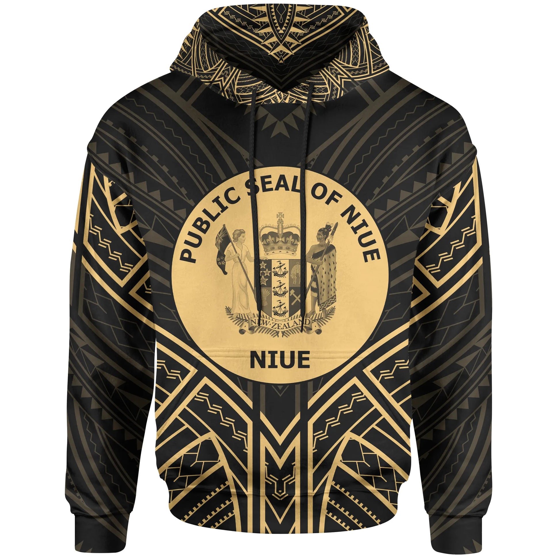 Niue Hoodie - Niue Seal Gold Tribal Patterns