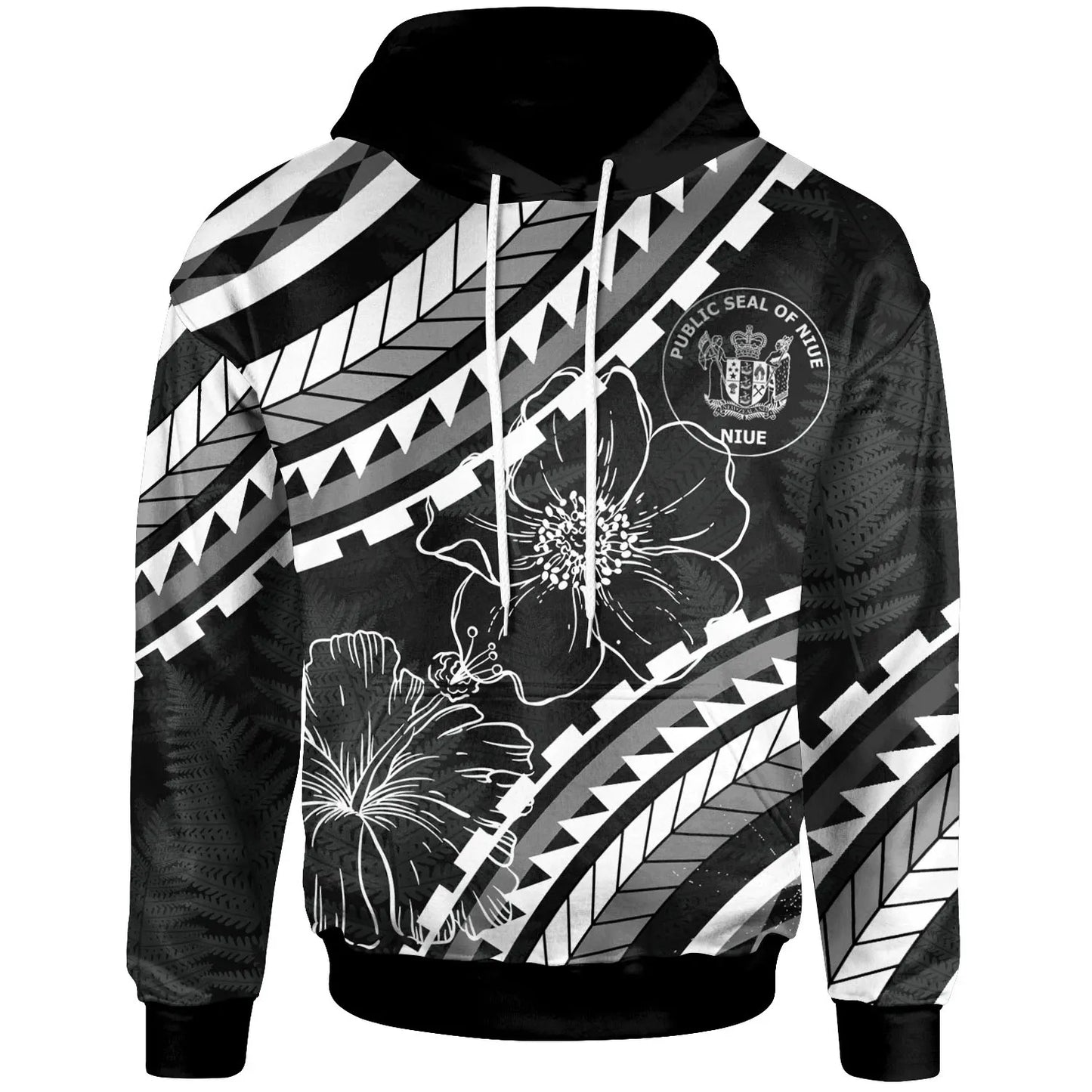 Niue Hoodie -  Palm Leaf Texture Black