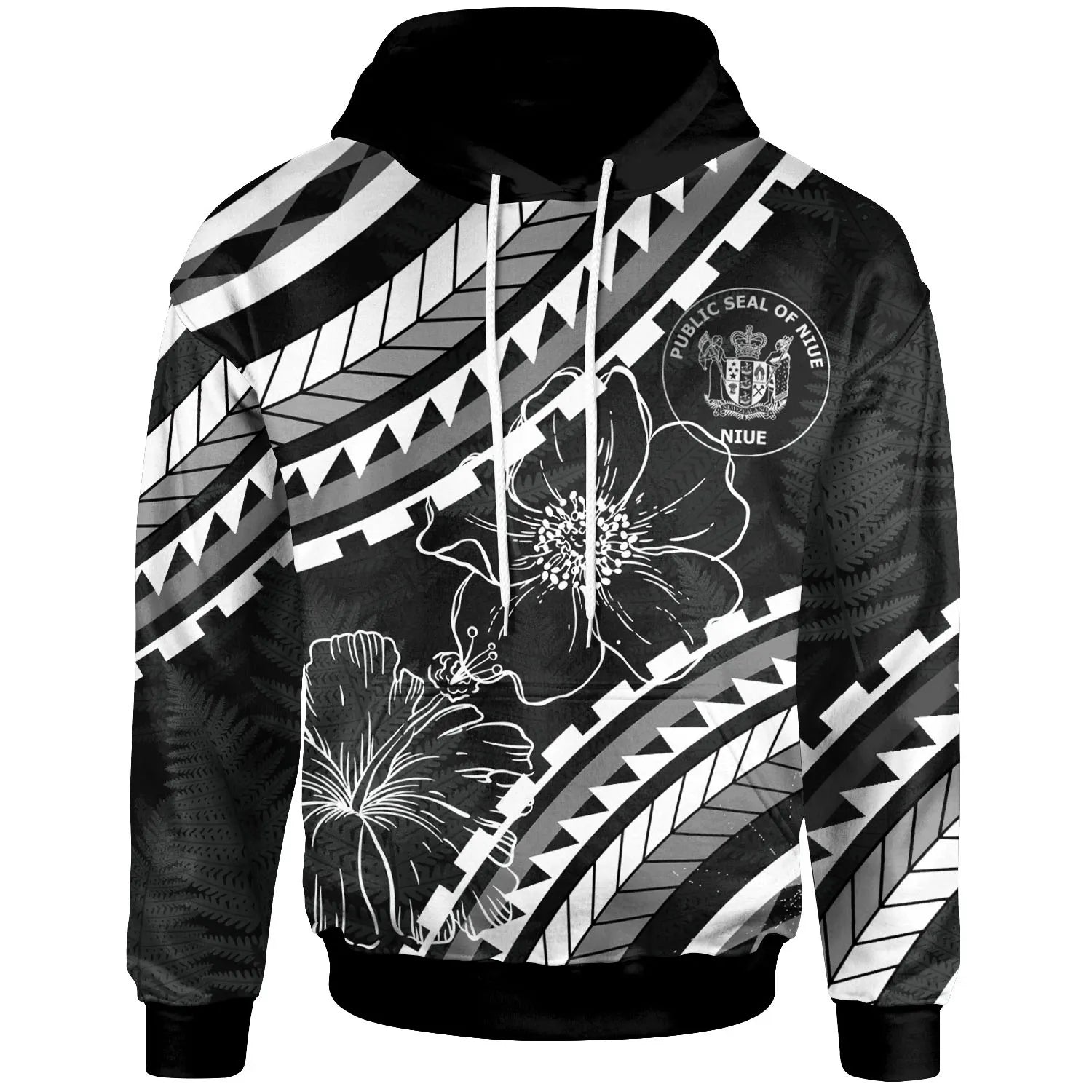 Niue Hoodie -  Palm Leaf Texture Black