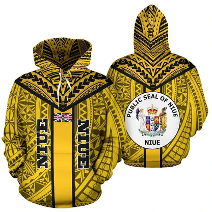 Niue Hoodie - Niue Flag Coat Of Arms Polynesian Tattoo