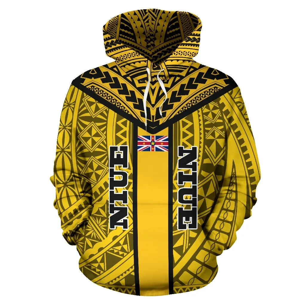 Niue Hoodie - Niue Flag Coat Of Arms Polynesian Tattoo
