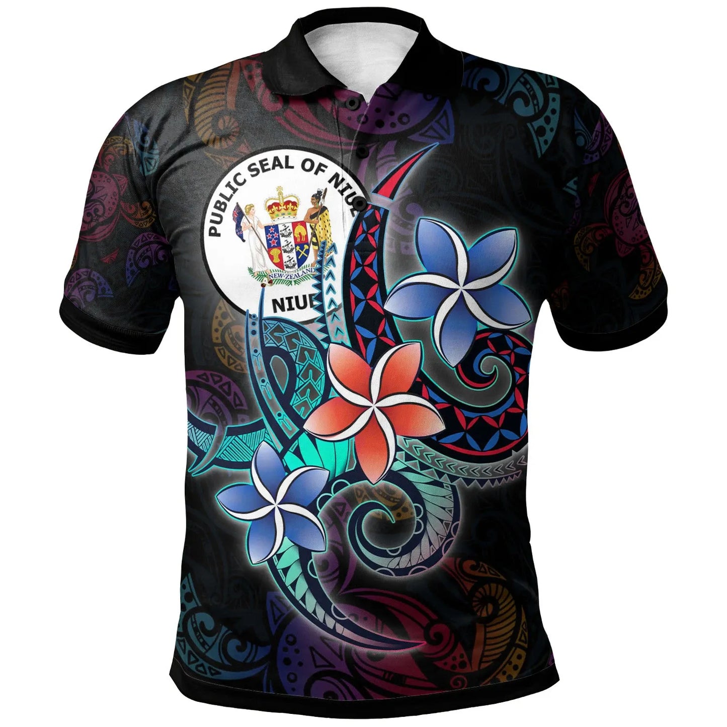 Niue Polo Shirt - Plumeria Flowers Style