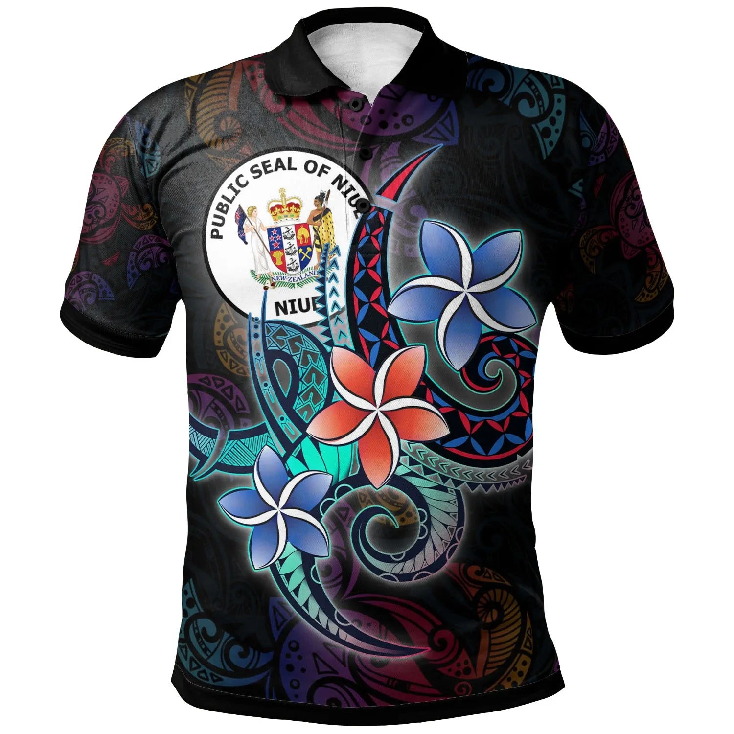 Niue Polo Shirt - Plumeria Flowers Style