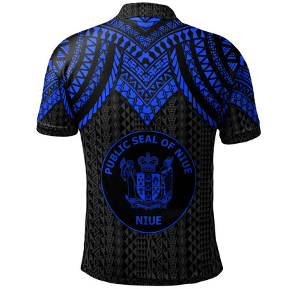 Niue Polo Shirt - Polynesian Armor Style Blue