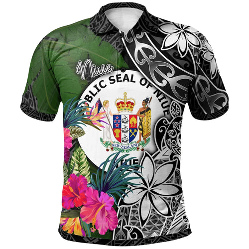 Niue Polo Shirt - Turtle Plumeria Banana Leaf