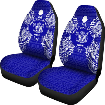 Niue Car Seat Cover - Niue Seal Map Blue