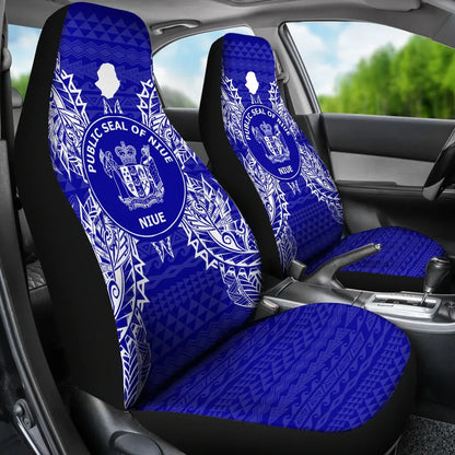Niue Car Seat Cover - Niue Seal Map Blue