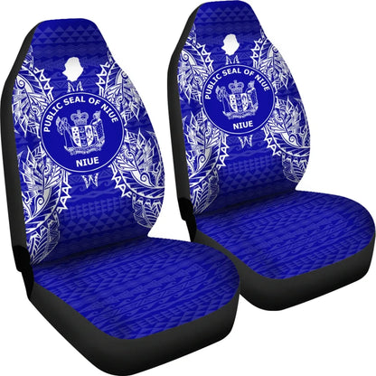 Niue Car Seat Cover - Niue Seal Map Blue