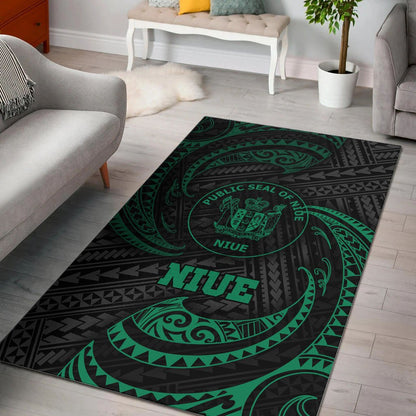 Niue Polynesian Area Rug - Green Tribal Wave