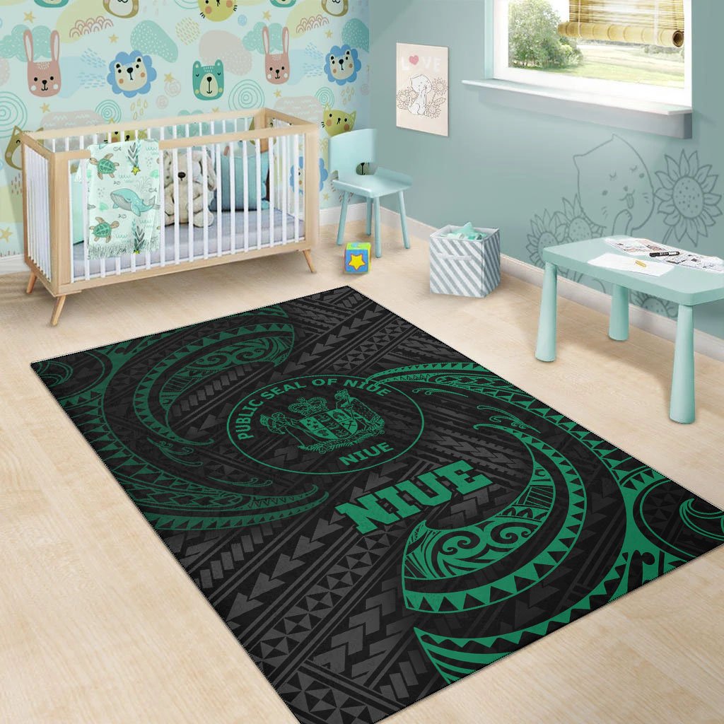 Niue Polynesian Area Rug - Green Tribal Wave