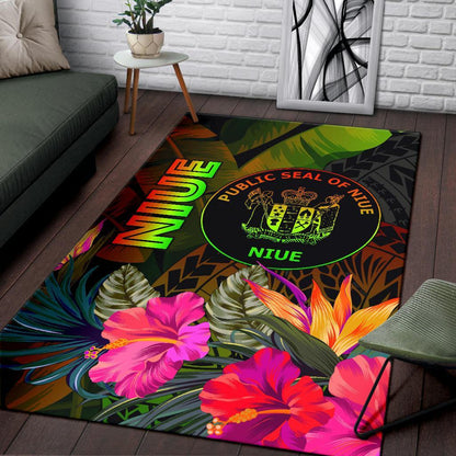 Niue Polynesian Area Rug - Hibiscus and Banana Leaves