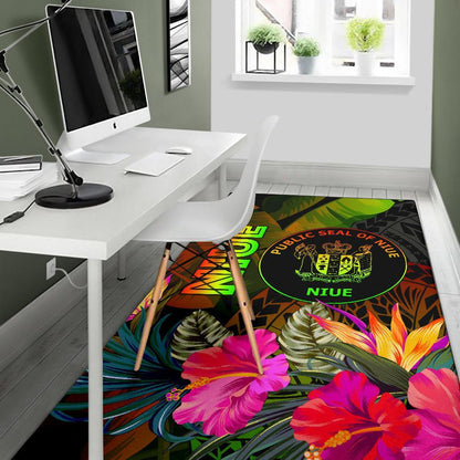 Niue Polynesian Area Rug - Hibiscus and Banana Leaves