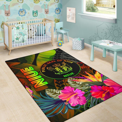 Niue Polynesian Area Rug - Hibiscus and Banana Leaves