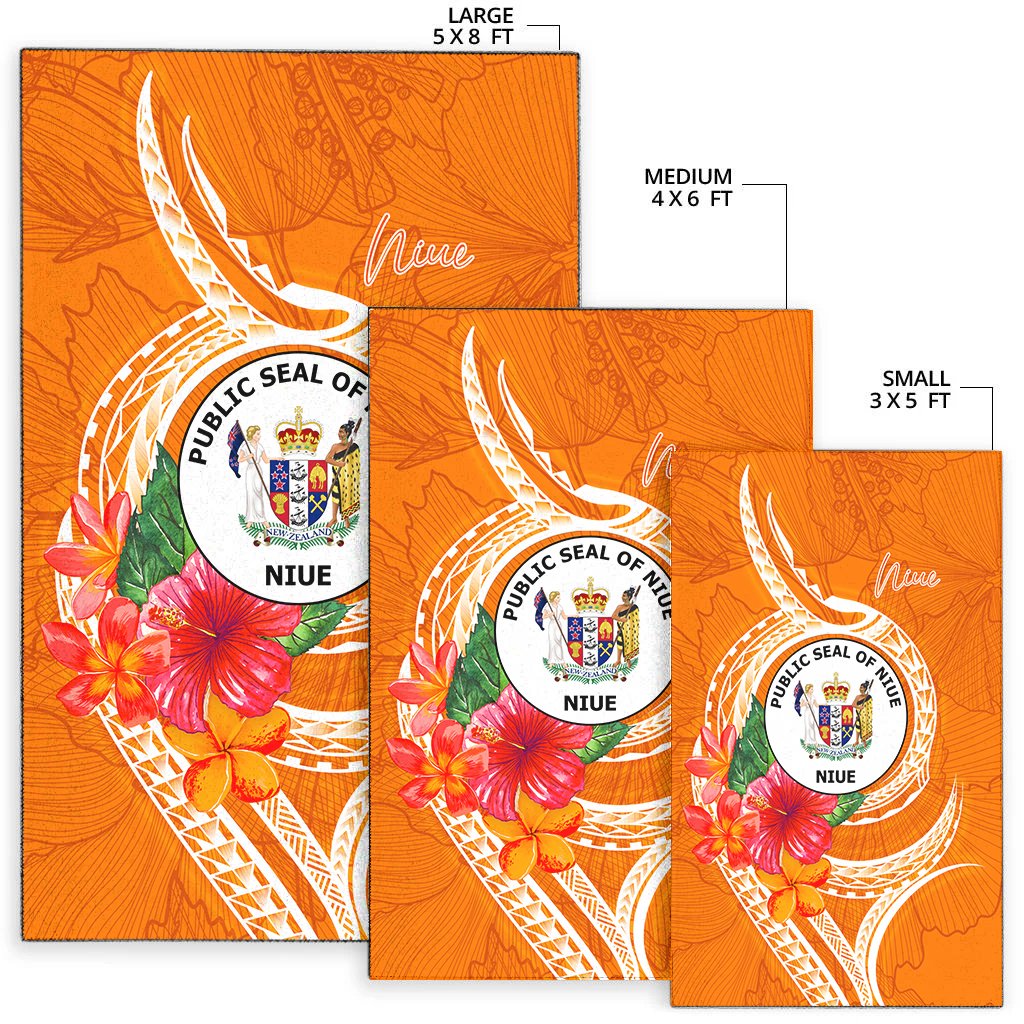 Niue Polynesian Area Rug - Orange Floral With Seal