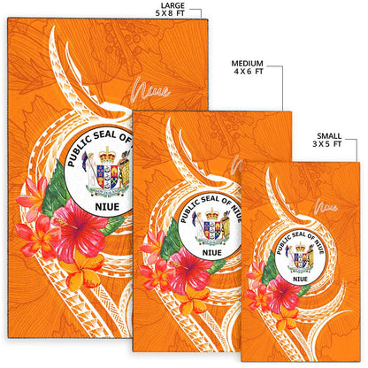 Niue Polynesian Area Rug - Orange Floral With Seal