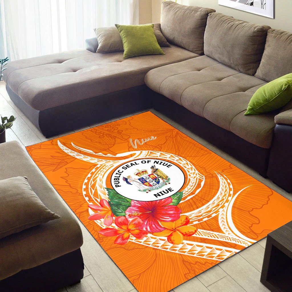 Niue Polynesian Area Rug - Orange Floral With Seal