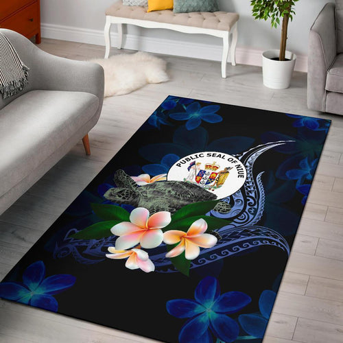 Niue Polynesian Area Rug - Turtle With Plumeria Flowers