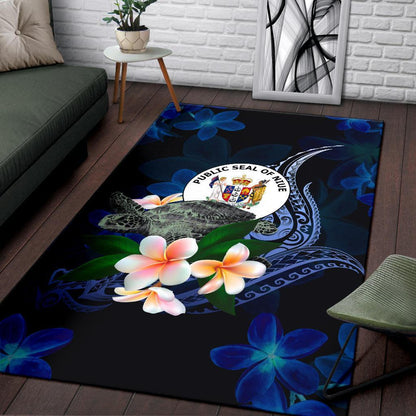 Niue Polynesian Area Rug - Turtle With Plumeria Flowers