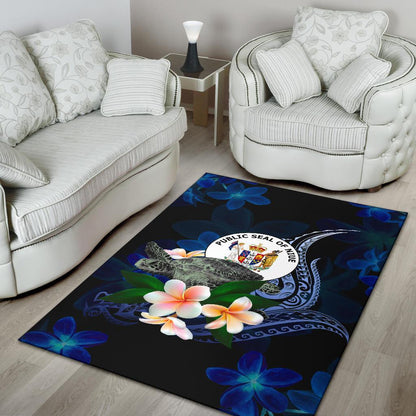 Niue Polynesian Area Rug - Turtle With Plumeria Flowers