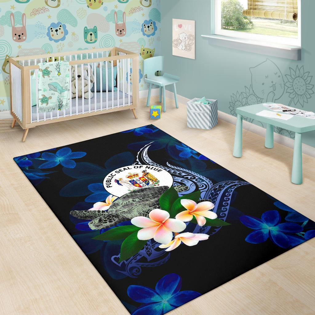 Niue Polynesian Area Rug - Turtle With Plumeria Flowers