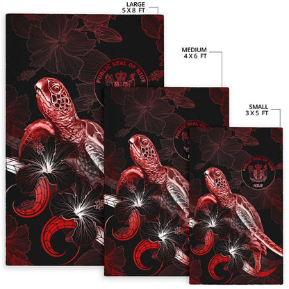 Niue Polynesian Area Rugs - Turtle With Blooming Hibiscus Red