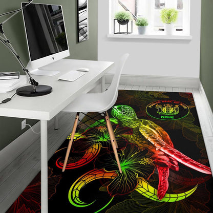 Niue Polynesian Area Rugs - Turtle With Blooming Hibiscus Reggae