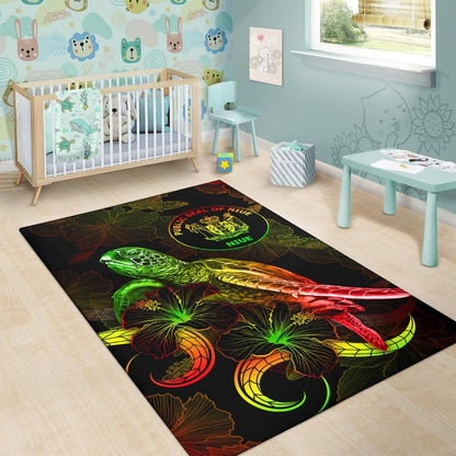 Niue Polynesian Area Rugs - Turtle With Blooming Hibiscus Reggae