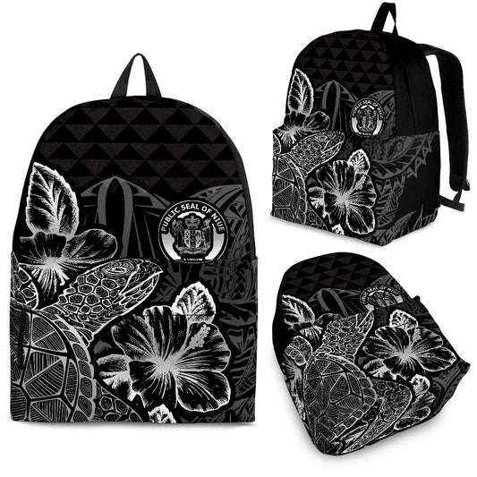 Niue Polynesian Backpack Turtle Hibiscus Black