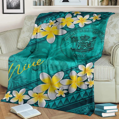 Niue Polynesian Blanket - Plumeria With Blue Ocean