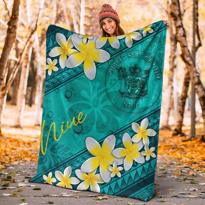 Niue Polynesian Blanket - Plumeria With Blue Ocean